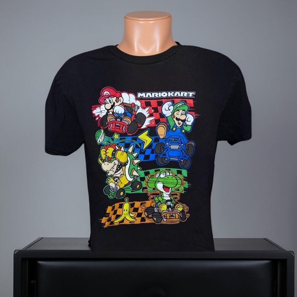 Youth Mario Kart Shirt Black Short Sleeve T Shirt Lightweight Size Large